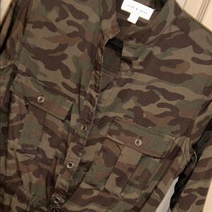 CLOTH AND STONE Camouflage Print Button Down Shirt Dress
